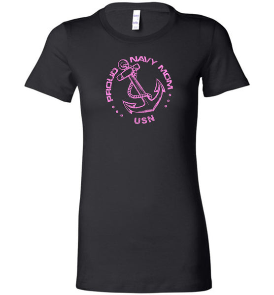 Proud Navy Mom in Pink Ladies Shirt - Warrior Code