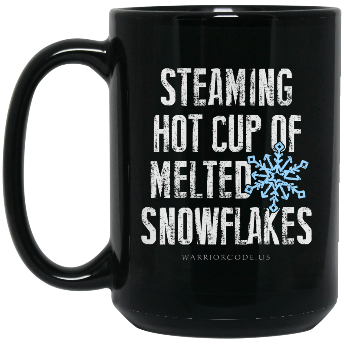 Steaming Cup Melted Snowflakes 15 oz. Black Mug - Warrior Code